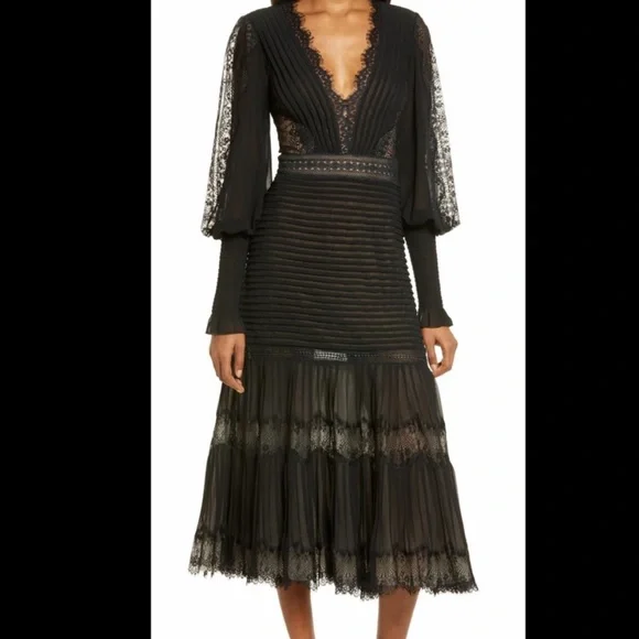 Tadashi Shoji Lace Pintuck Long Sleeve Midi Cocktail Dress, Size 16 1347 - Picture 2 of 14